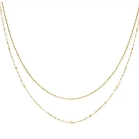 DAINTY DOUBLE layered Necklace Gold Snake chain Waterproof Gold Beaded chain - Picture 7 of 13